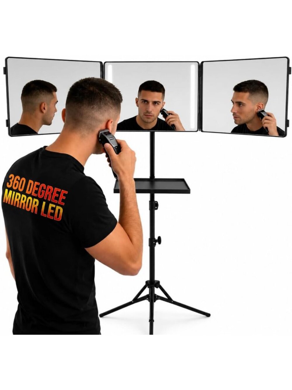 360° Self Haircut Mirror with LED Lights | Tripod System, HD Reflection